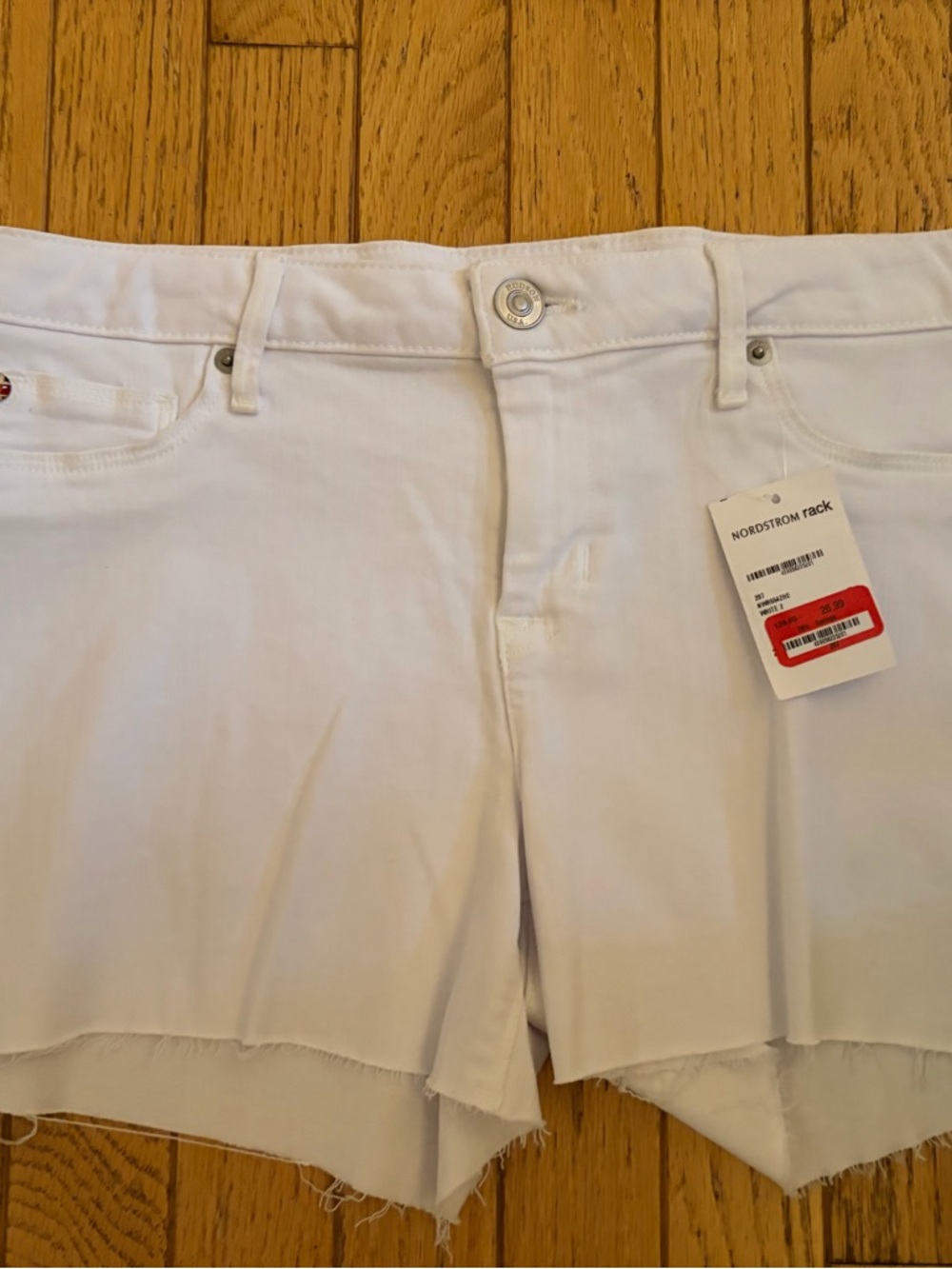 Hudson Jeans White Frayed Hem Denim Shorts